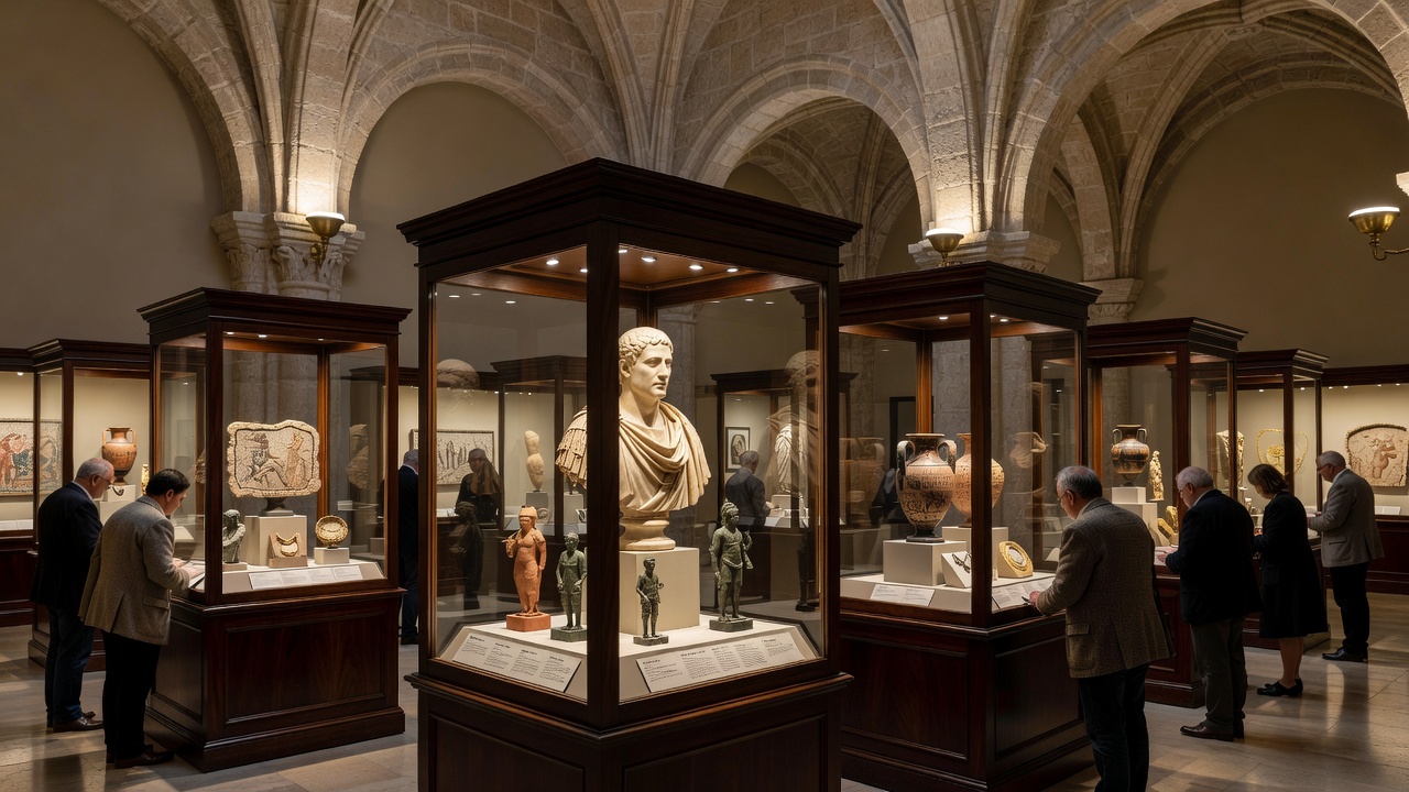Vista interior del Museo Arqueológico Nacional con vitrinas de piezas ibéricas y romanas